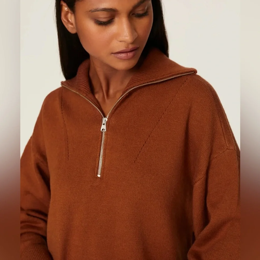 Marissa Webb Revolve Zip Sweater wool blend rust color